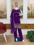 DESIGNER GEORGETTE EMBROIDERY WORK TOP BOTTOM WITH DUPATTA PURPLE