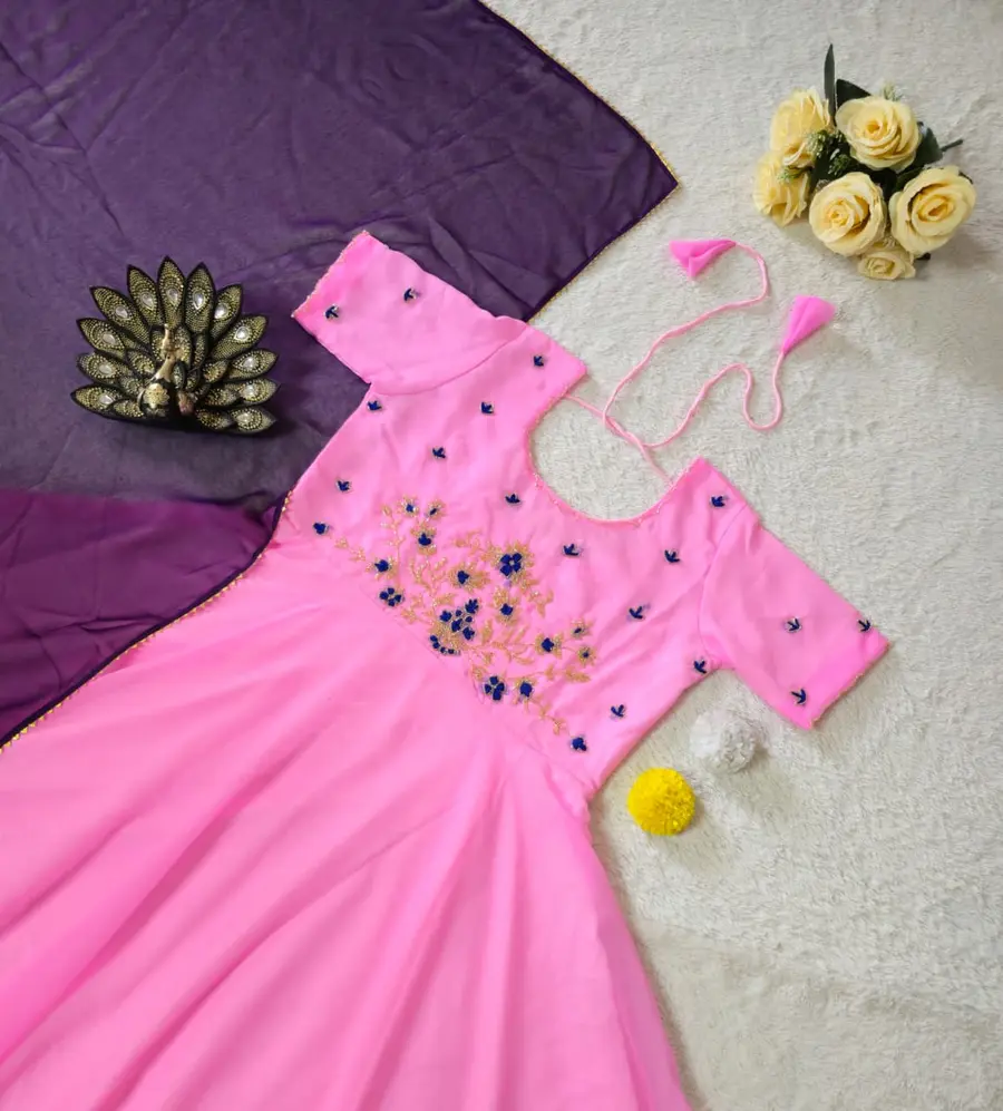 DESIGNER GEORGETTE HAND WORK GOWN WITH DUPATTA FESTIVE WEAR WHOLESALE PRICE ETHNIC GARMENT (1)