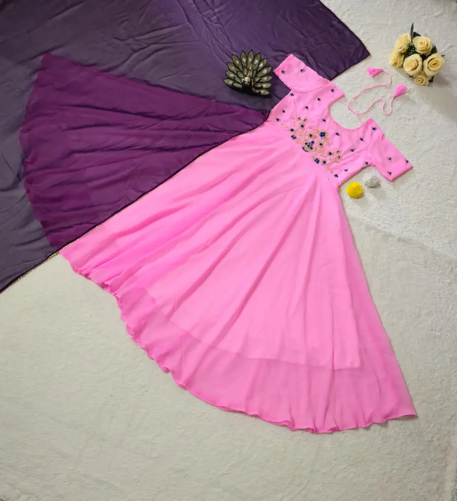 DESIGNER GEORGETTE HAND WORK GOWN WITH DUPATTA FESTIVE WEAR WHOLESALE PRICE ETHNIC GARMENT (3)