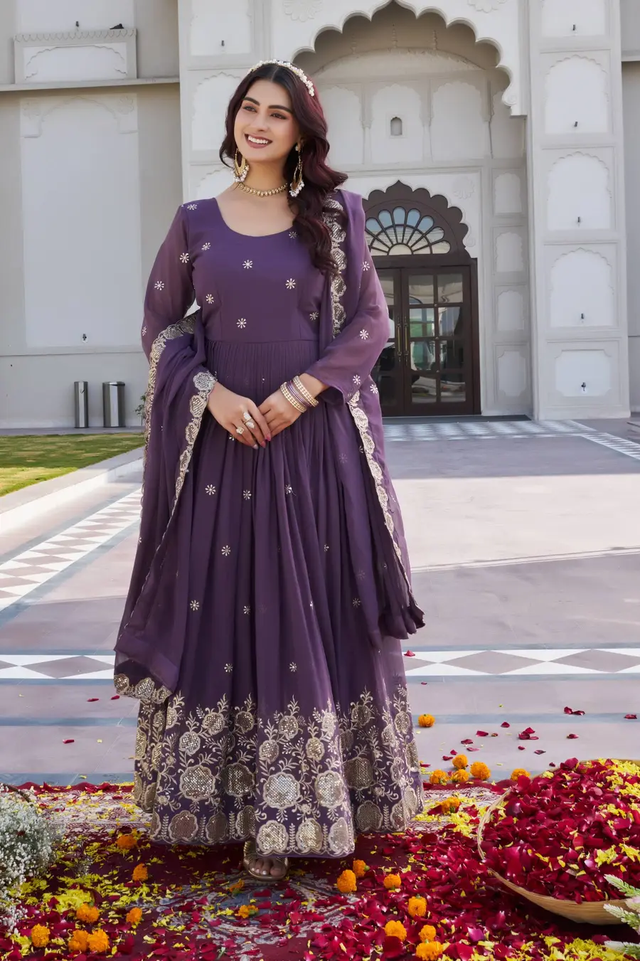 DESIGNER GEORGETTE SEQUENCE EMBROIDERY WORK GOWN WITH DUPATTA FESTIVE WEAR WHOLESALE PRICE ETHNIC GARMENT (9)