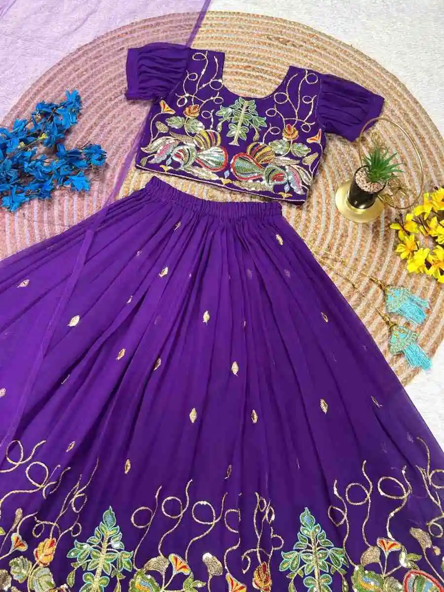 DESIGNER GEORGETTE SEQUENCE EMBROIDERY WORK KID'S LEHENGA CHOLI WITH DUPATTA PARTY WEAR WHOLESALE PRICE ETHNIC GARMENT (15)