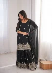 DESIGNER GEORGETTE SEQUENCE EMBROIDERY WORK TOP SHARARA WITH DUPATTA BLACK