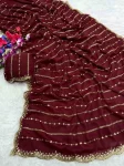 DESIGNER GEORGETTE SEQUENCE EMBROIDERY WORK SAREE WITH UNSTITCHED BLOUSE MAROON