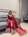 DESIGNER GEORGETTE THREAD AND SEQUENCE WORK GOWN BOTTOM WITH DUPATTA RED