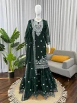 DESIGNER GEORGETTE THREAD & SEQUENCE WORK TOP SHARARA WITH DUPATTA GREEN