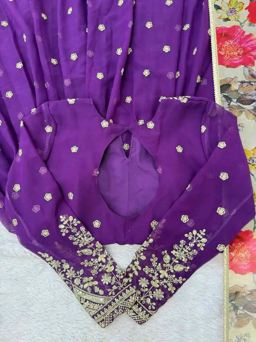 DESIGNER GEORGETTE THREAD WITH SEQUENCE WORK GOWN BOTTOM WITH DUPATTA WEDDING WEAR WHOLESALE PRICE ETHNIC GARMENT (1)