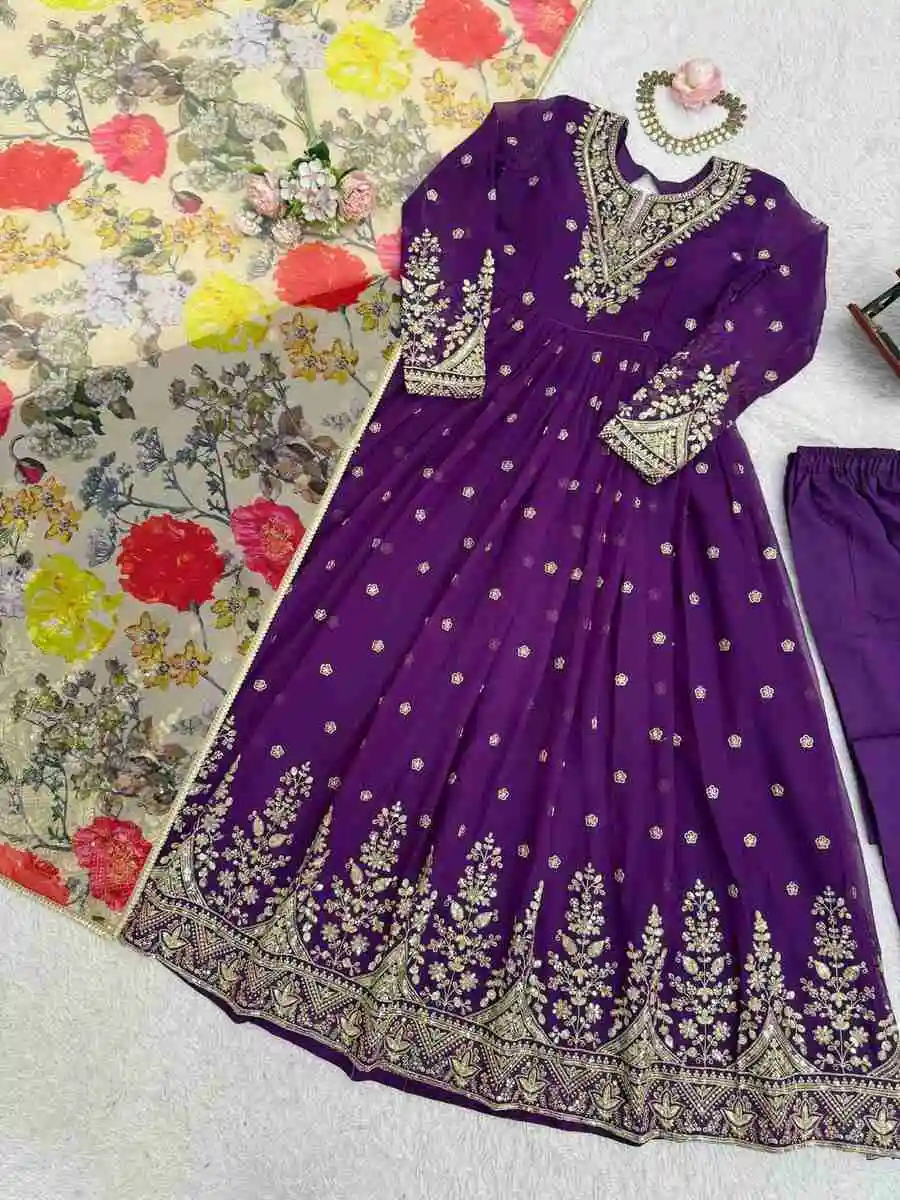 DESIGNER GEORGETTE THREAD WITH SEQUENCE WORK GOWN BOTTOM WITH DUPATTA WEDDING WEAR WHOLESALE PRICE ETHNIC GARMENT (12)