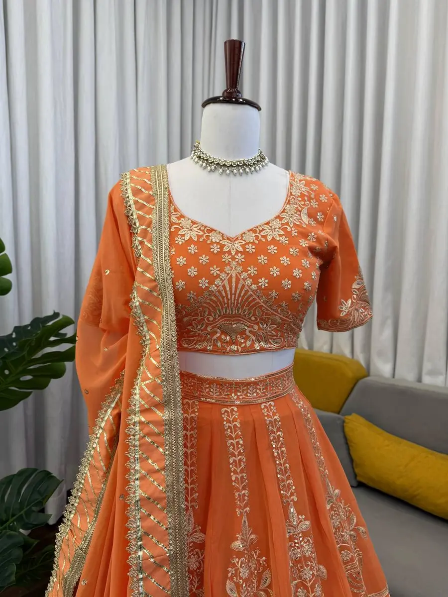 DESIGNER GEORGETTE THREAD WITH SEQUENCE WORK LEHENGA CHOLI WITH DUPATTA WEDDING WEAR WHOLESALE PRICE ETHNIC GARMENT (6)