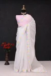 DESIGNER GMY CHIFFON SILK SEQUENCE WORK WITH 4 COL THREAD WORK SAREE WITH UNSTITCHED BLOUSE WHITE