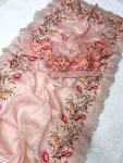 DESIGNER GMY SATIN SEQUENCE ZARI AND ARCO BORDER WORK SAREE WITH STITCHED BLOUSE PEACH
