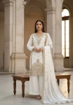 DESIGNER GMY SILK CODING WITH SEQUENCE EMBROIDERY WORK TOP PALAZZO WITH DUPATTA WHITE