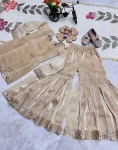 DESIGNER GMY SILK EMBROIDERY SEQUENCE WORK KID’S TOP SHARARA WITH DUPATTA FESTIVE WEAR WHOLESALE PRICE ETHNIC GARMENT (3)