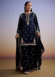 DESIGNER GMY SILK SEQUENCE EMBROIDERY WORK TOP SHARARA WITH DUPATTA NAVY BLUE