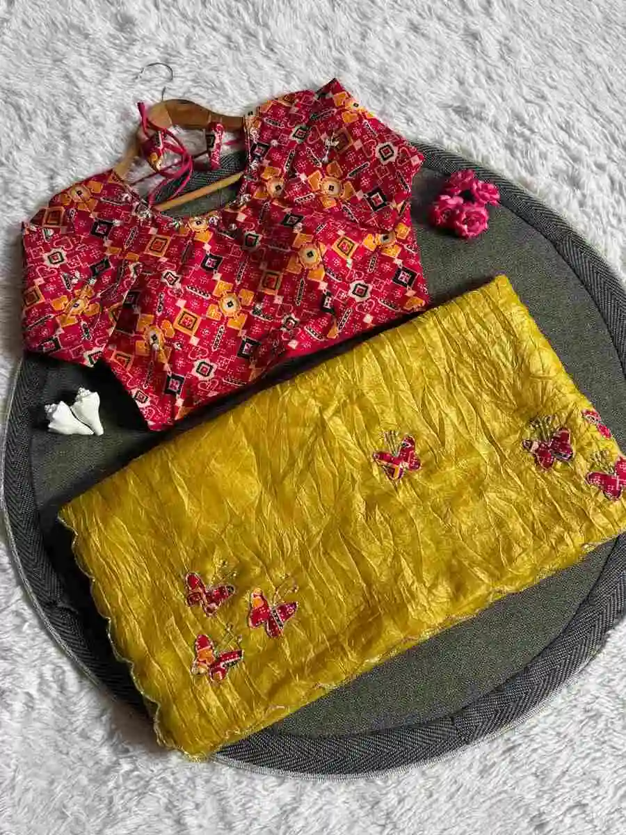 DESIGNER GOLD CRUSH PATOLA HANDWORK CUTDANA BUTTERFLY BUTTA WORK SAREE WITH UNSTITCHED BLOUSE WEDDING WEAR WHOLESALE PRICE ETHNIC GARMENT (10)