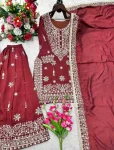 DESIGNER JC SILK EMBROIDERY 5 MM SEQUENCE WORK TOP PALAZZO WITH DUPATTA MAROON