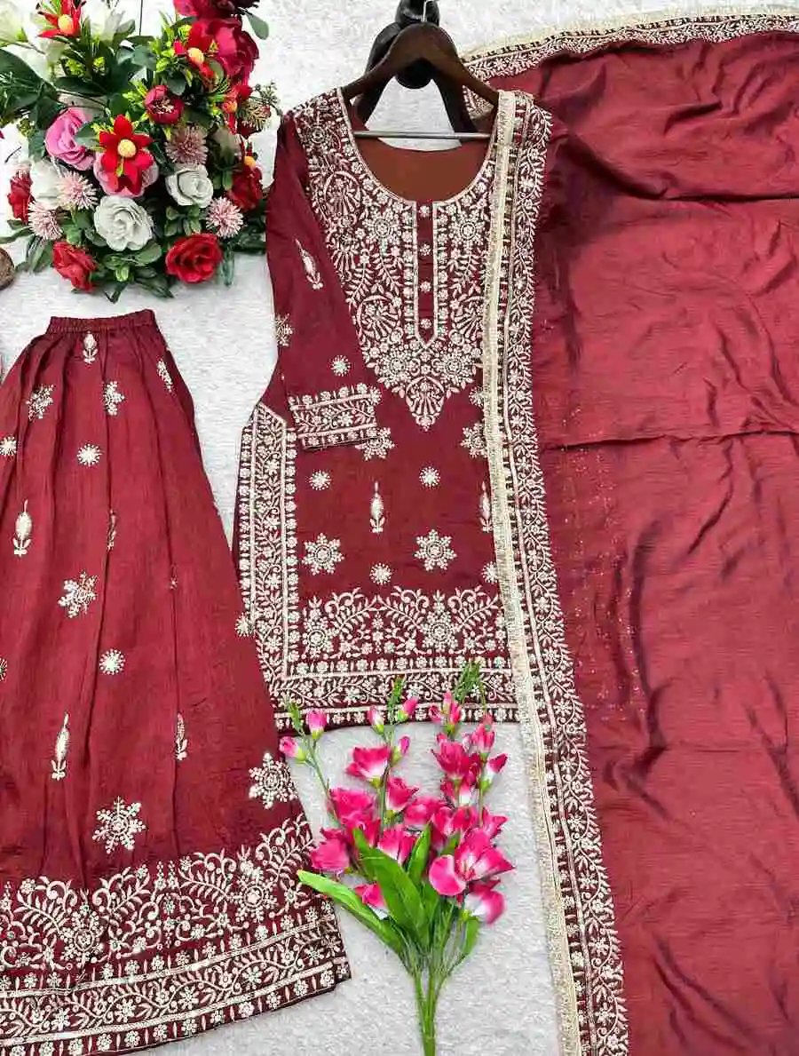 DESIGNER JC SILK EMBROIDERY 5 MM SEQUENCE WORK TOP PALAZZO WITH DUPATTA FESTIVE WEAR WHOLESALE PRICE ETHNIC GARMENT (1)