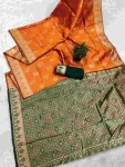 DESIGNER LICHI SILK BANARASI WEAVING WORK SAREE WITH UNSTITCHED BLOUSE ORANGE