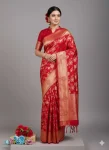 DESIGNER LICHI SILK BANARASI WEAVING WORK SAREE WITH UNSTITCHED BLOUSE RED