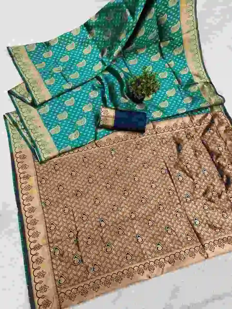 DESIGNER LICHI SILK BANARASI WEAVING WORK SAREE WITH UNSTITCHED BLOUSE FESTIVE WEAR WHOLESALE PRICE ETHNIC GARMENT (5)