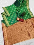 DESIGNER LICHI SILK BANARASI WEAVING WORK SAREE WITH UNSTITCHED BLOUSE GREEN
