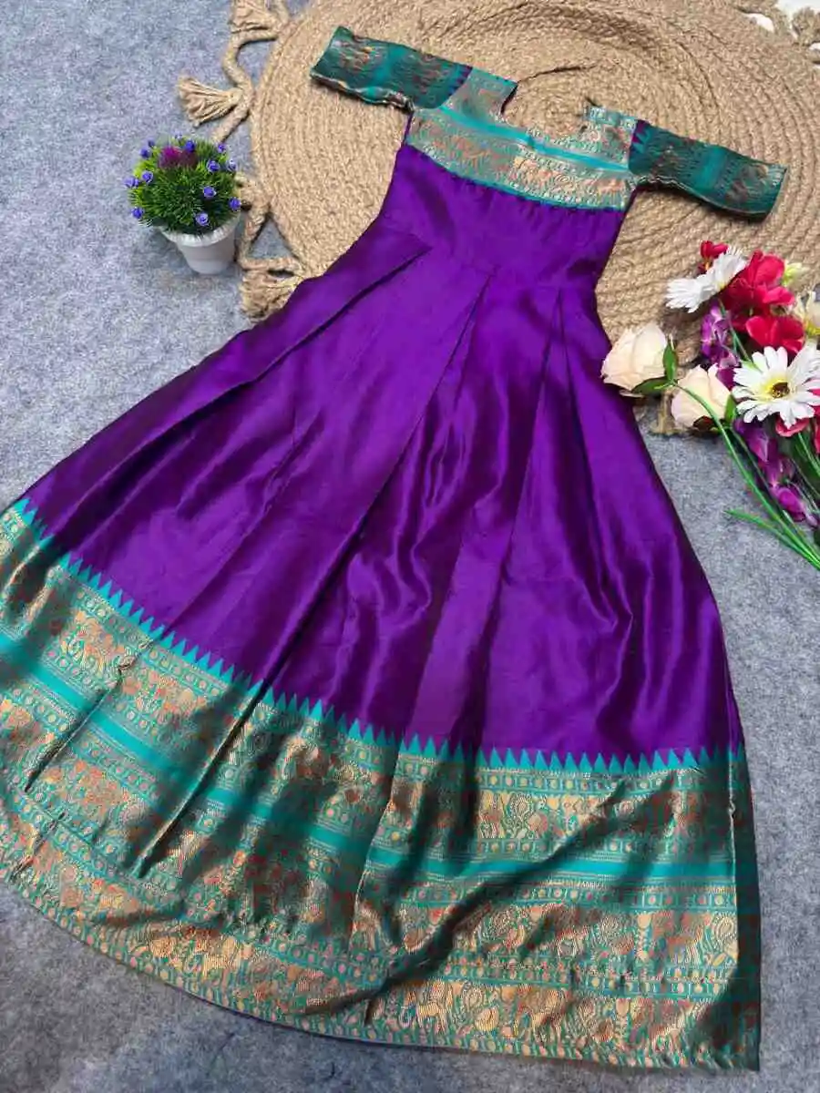 DESIGNER LICHI SILK JACQUARD WORK BORDER WORK KID'S GOWN FESTIVE WEAR WHOLESALE PRICE ETHNIC GARMENT (13)