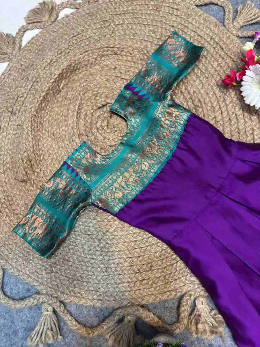 DESIGNER LICHI SILK JACQUARD WORK BORDER WORK KID'S GOWN FESTIVE WEAR WHOLESALE PRICE ETHNIC GARMENT (15)