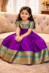 DESIGNER LICHI SILK JACQUARD WORK BORDER WORK KID’S GOWN FESTIVE WEAR WHOLESALE PRICE ETHNIC GARMENT (1)
