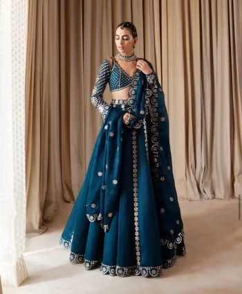 DESIGNER MALAI SILK SEQUENCE WORK & ZARI WORK LEHENGA CHOLI WITH DUPATTA BLUE