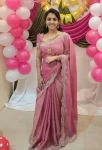DESIGNER MOSS SILK MULTI EMBROIDERY WITH CUT BORDER AND DIAMOND WORK SAREE WITH UNSTITCHED BLOUSE BABY PINK