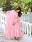 DESIGNER NC VICHITRA SILK READYMADE LACE WORK ANARKALI BOTTOM WITH DUPATTA BABY PINK