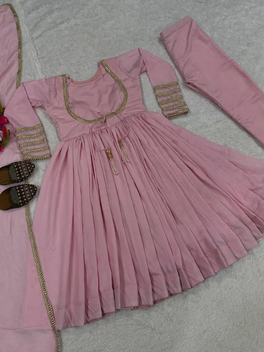 DESIGNER NC VICHITRA SILK READYMADE LACE WORK ANARKALI BOTTOM WITH DUPATTA WEDDING WEAR WHOLESALE PRICE ETHNIC GARMENT (7)