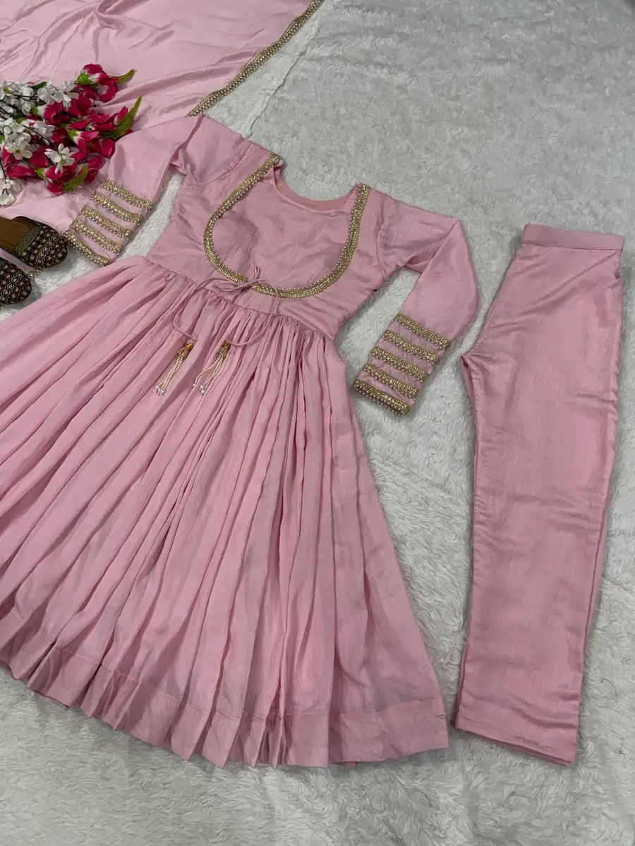 DESIGNER NC VICHITRA SILK READYMADE LACE WORK ANARKALI BOTTOM WITH DUPATTA WEDDING WEAR WHOLESALE PRICE ETHNIC GARMENT (8)