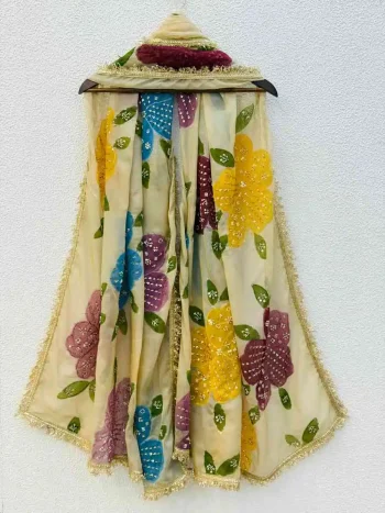 DESIGNER ORGANZA SILK HANDWORK WITH BRUSH PRINT WORK ONLY DUPATTA MULTI