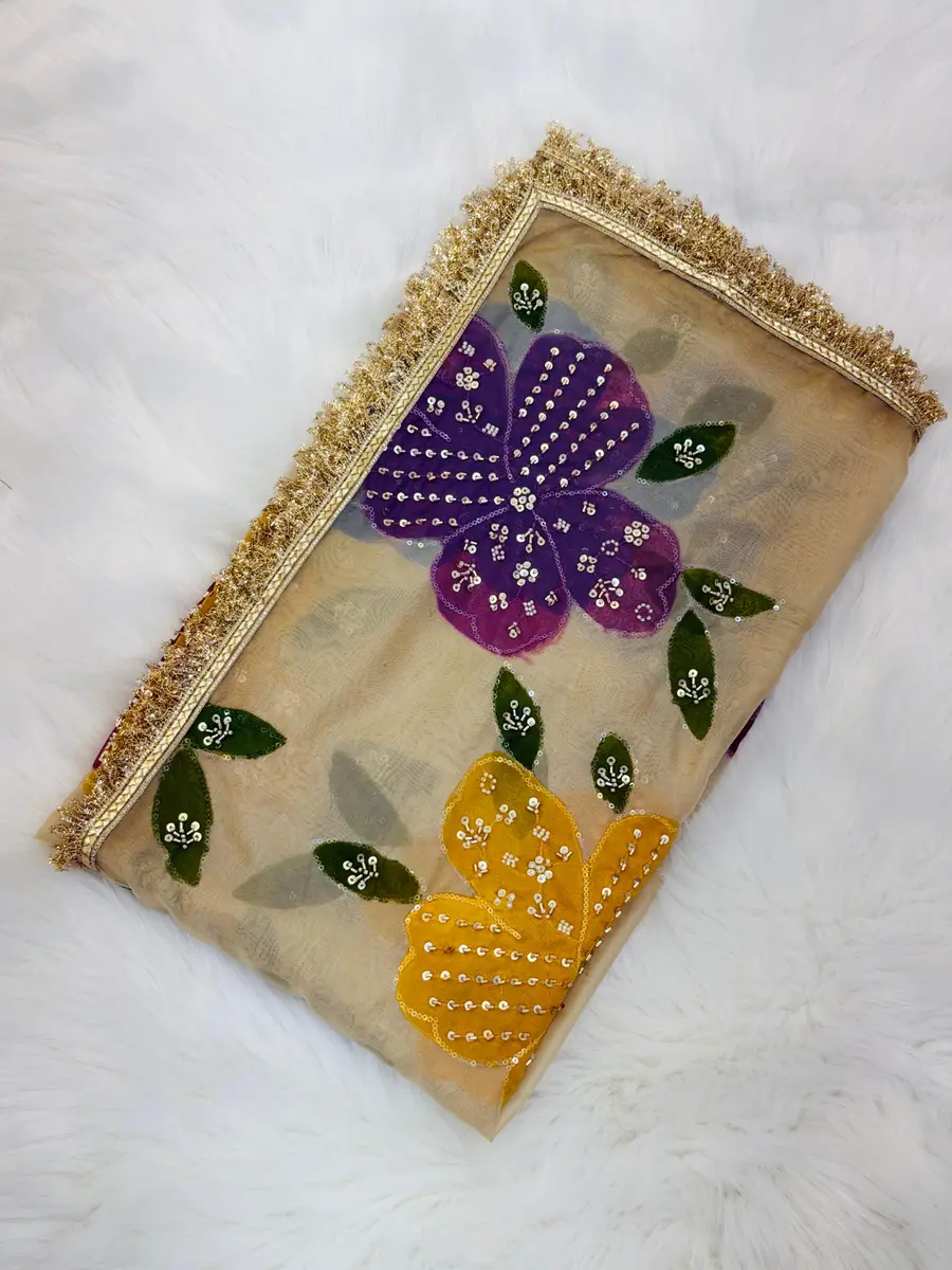 DESIGNER ORGANZA SILK HANDWORK WITH BRUSH PRINT WORK ONLY DUPATTA PARTY WEAR WHOLESALE PRICE ETHNIC GARMENT (3)