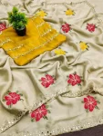 DESIGNER RANGOLI FLORAL EMBROIDERY THREAD WITH REAL MIRROR WORK SCALLOPED AND BORDER WORK SAREE WITH UNSTITCHED BLOUSE FESTIVE WEAR WHOLESALE PRICE ETHNIC GARMENT (2).webp