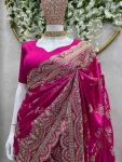 DESIGNER RANGOLI SILK THREAD EMBROIDERY CODING SEQUENCE WORK SAREE WITH UNSTITCHED BLOUSE WEDDING WEAR WHOLESALE PRICE ETHNIC GARMENT (8)