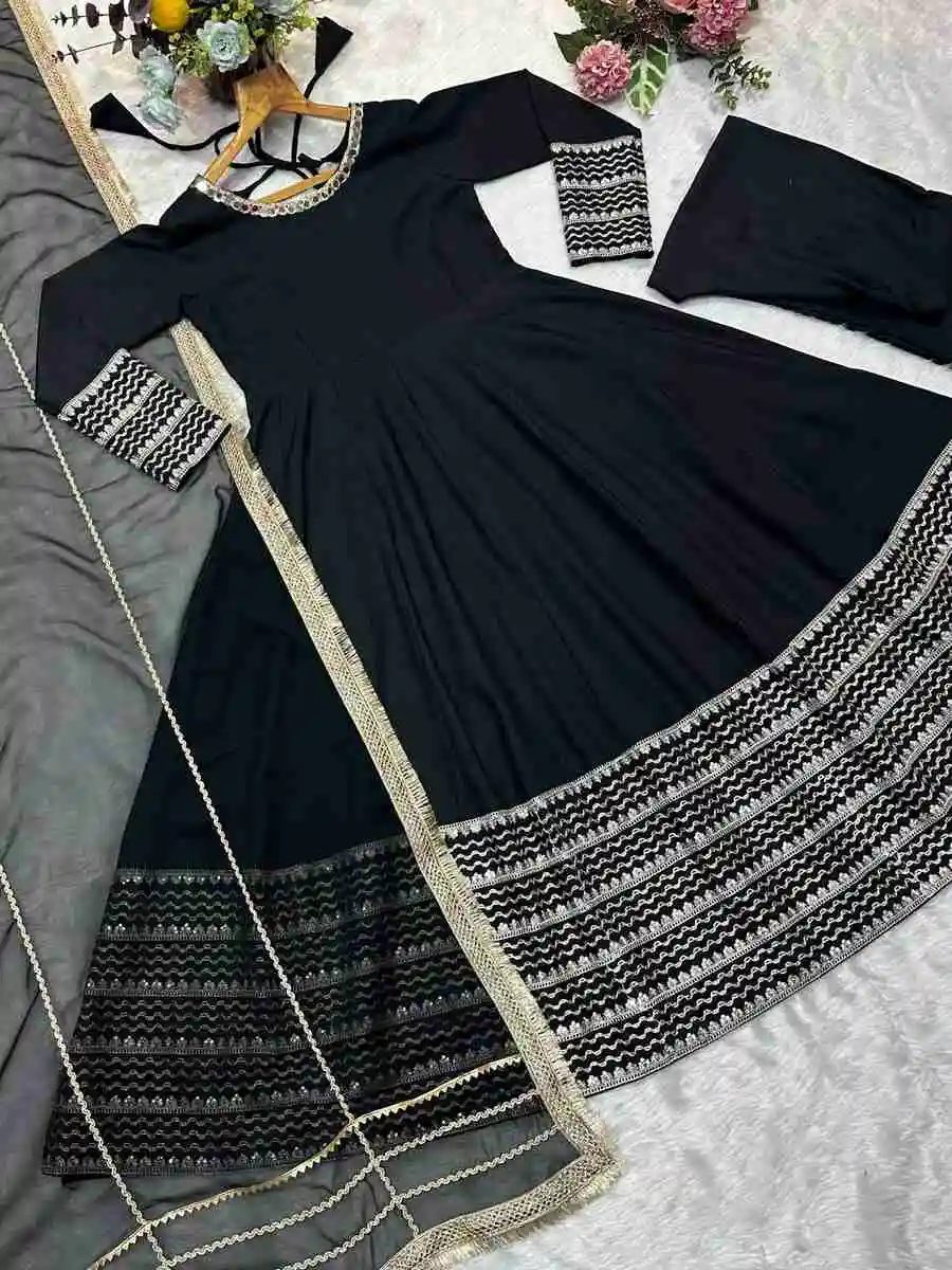 DESIGNER RAYON CODING EMBROIDERY SEQUENCE & THREAD WORK ANARAKALI BOTTOM WITH DUPATTA FESTIVE WEAR WHOLESALE PRICE ETHNIC GARMENT (8)