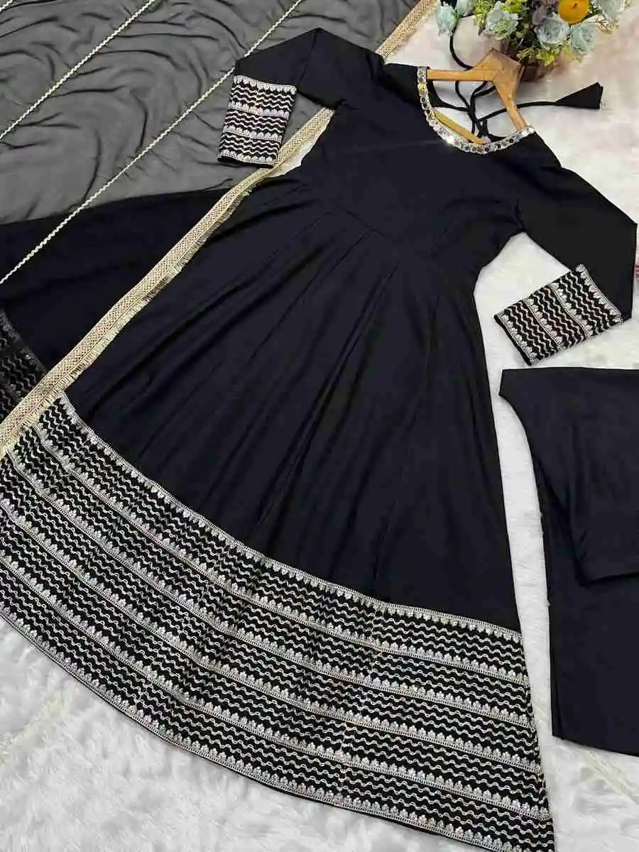 DESIGNER RAYON CODING EMBROIDERY SEQUENCE & THREAD WORK ANARAKALI BOTTOM WITH DUPATTA FESTIVE WEAR WHOLESALE PRICE ETHNIC GARMENT (9)