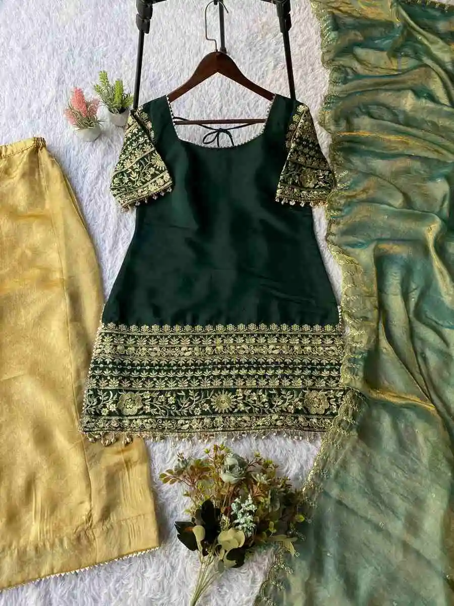 DESIGNER ROMAN SILK SEQUENCE EMBROIDERY WORK TOP PALAZZO WITH DUPATTA FESTIVE WEAR WHOLESALE PRICE ETHNIC GARMENT (1)