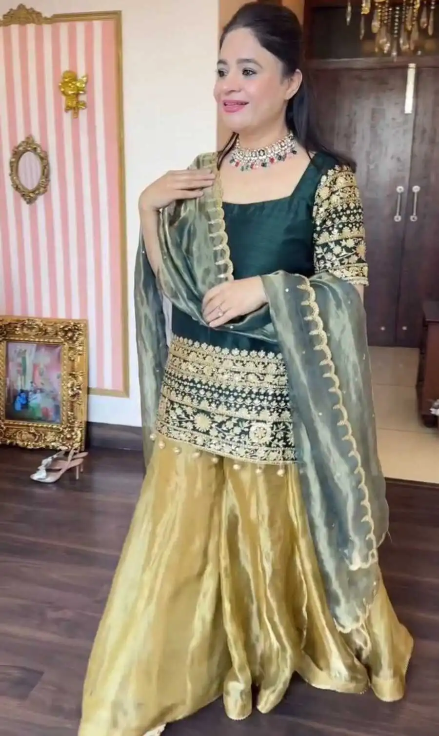 DESIGNER ROMAN SILK SEQUENCE EMBROIDERY WORK TOP PALAZZO WITH DUPATTA FESTIVE WEAR WHOLESALE PRICE ETHNIC GARMENT (4)