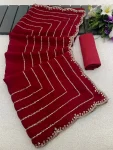 DESIGNER SATIN CHIFFON EMBROIDERY 3 MM SEQUENCE WORK HEAVY BORDER WORK SAREE WITH UNSTITCHED BLOUSE FESTIVE WEAR WHOLESALE PRICE ETHNIC GARMENT (9)