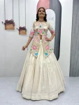 DESIGNER SHIMMER COSMOS EMBROIDERY SEQUENCE AND CODING WORK TOP LEHENGA SET OFF WHITE