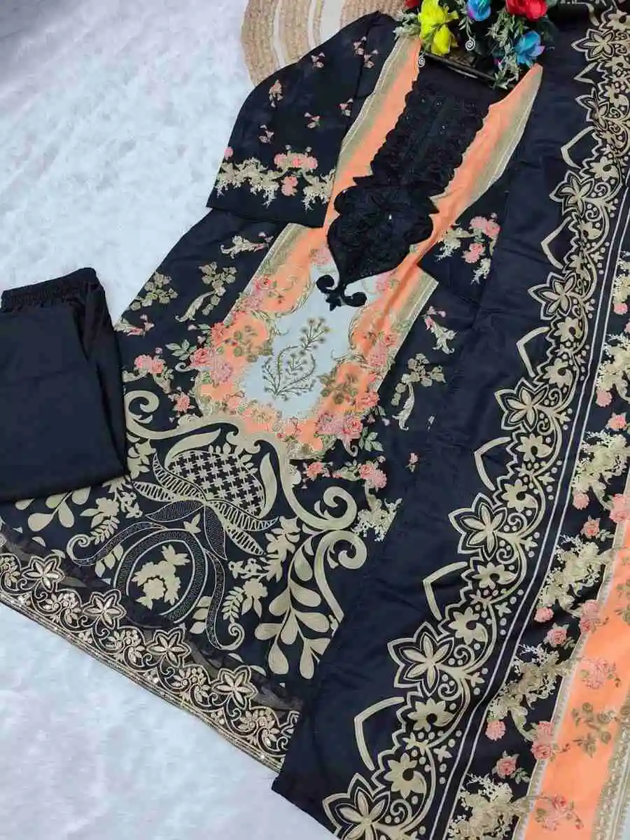 DESIGNER SOFT COTTON DIGITAL PRINT WITH EMBROIDERY WORK TOP BOTTOM WITH DUPATTA FESTIVE WEAR WHOLESALE PRICE ETHNIC GARMENT (10)