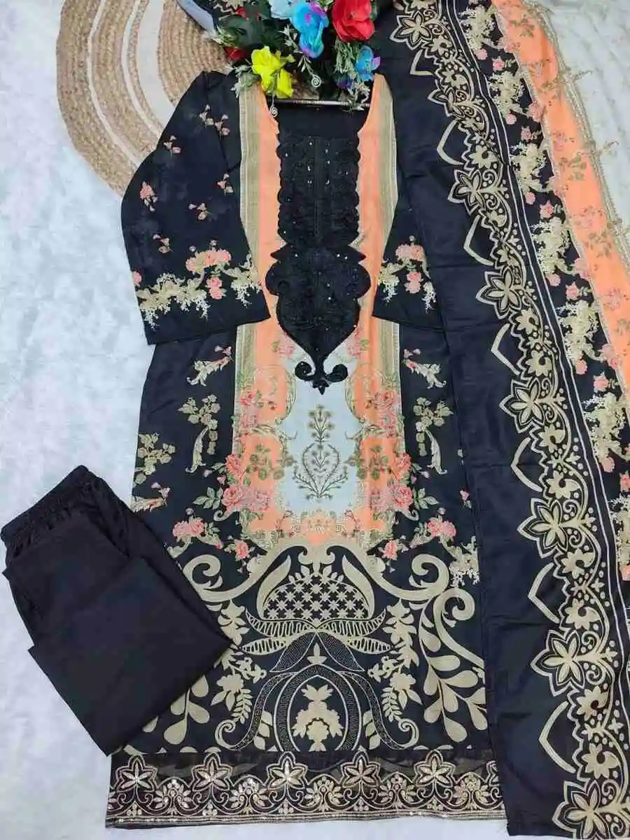 DESIGNER SOFT COTTON DIGITAL PRINT WITH EMBROIDERY WORK TOP BOTTOM WITH DUPATTA FESTIVE WEAR WHOLESALE PRICE ETHNIC GARMENT (7)