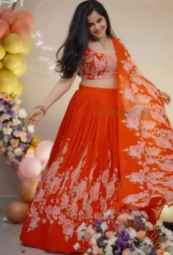 DESIGNER SOFT GEORGETTE DIGITAL PRINT WORK LEHENGA CHOLI WITH DUPATTA ORANGE