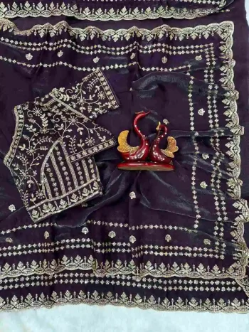 DESIGNER SPACE SILK SEQUENCE AND ZARI EMBROIDERY WORK SAREE WITH UNSTITCHED BLOUSE PURPLE