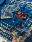 DESIGNER SPACE SILK SEQUENCE AND ZARI EMBROIDERY WORK SAREE WITH UNSTITCHED BLOUSE WEDDING WEAR WHOLESALE PRICE ETHNIC GARMENT (13)