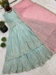 DESIGNER STAR GEORGETTE EMBROIDERY SEQUENCE WORK TOP LEHENGA WITH DUPATTA WEDDING WEAR WHOLESALE PRICE ETHNIC GARMENT (3)