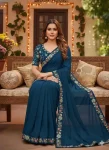 DESIGNER STAR GEORGETTE VAL SEQUENCE EMBROIDERY LACE WORK SAREE WITH UNSTITCHED BLOUSE WEDDING WEAR WHOLESALE PRICE ETHNIC GARMENT (7)