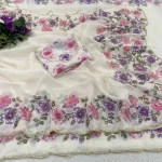 DESIGNER TABBY ORGANZA FLORAL PRINTS WITH BEADS AND CUT DANA HANDWORK SAREE WITH UNSTITCHED BLOUSE PARTY WEAR WHOLESALE PRICE ETHNIC GARMENT (6)